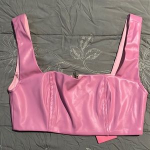 Bubble gum pink faux leather crop top size XS